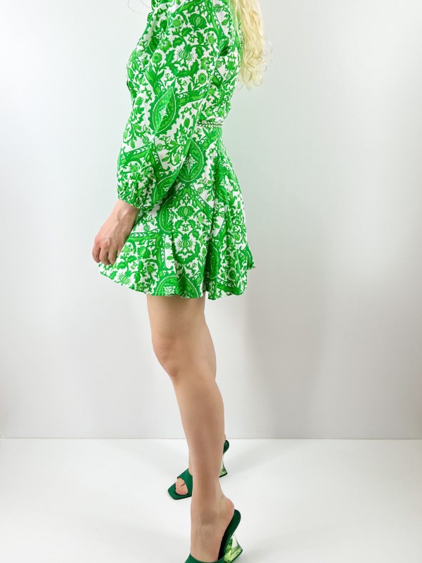 Green pleated skater dress