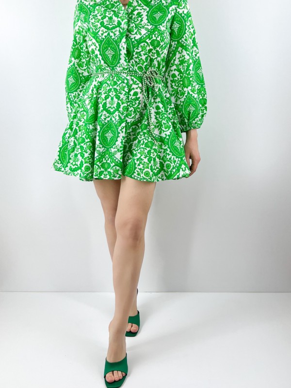 Yeşil çok pilili tasarım elbise