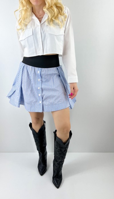 Beli lastik detaylı çizgili tasarım etek