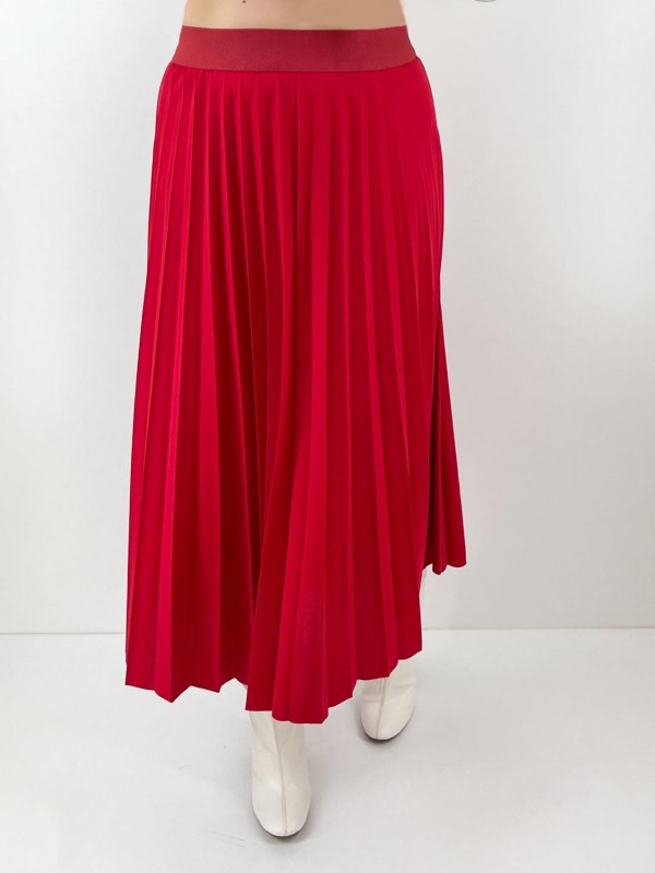 Red pleated midi skirt