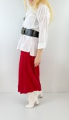 Red pleated midi skirt