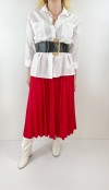 Red pleated midi skirt