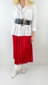 Red pleated midi skirt