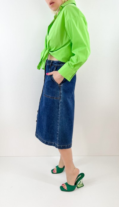 Koyu mavi midi kot etek