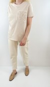 Pocket detailed creme color t-shirt
