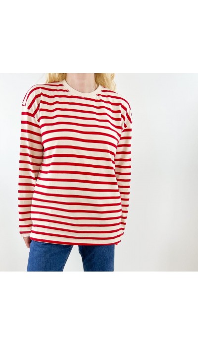 Kırmızı çizgili mevsimlik sweatshirt