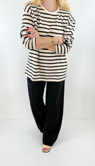 Siyah çizgili mevsimlik sweatshirt