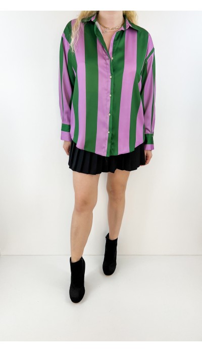 Lila yeşil çizgili saten gömlek