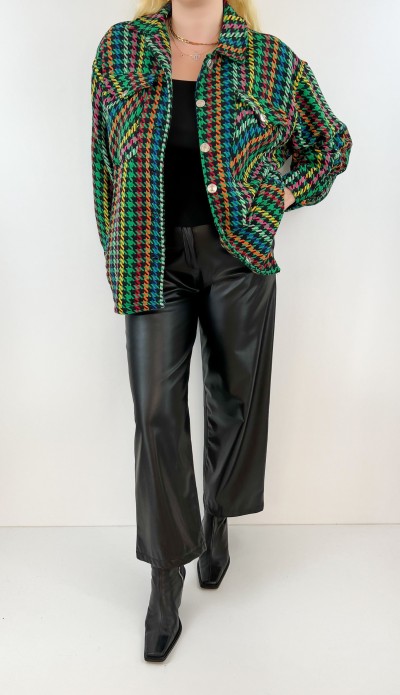 Renkli kazayağı desen gömlek ceket