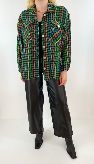 Renkli kazayağı desen gömlek ceket