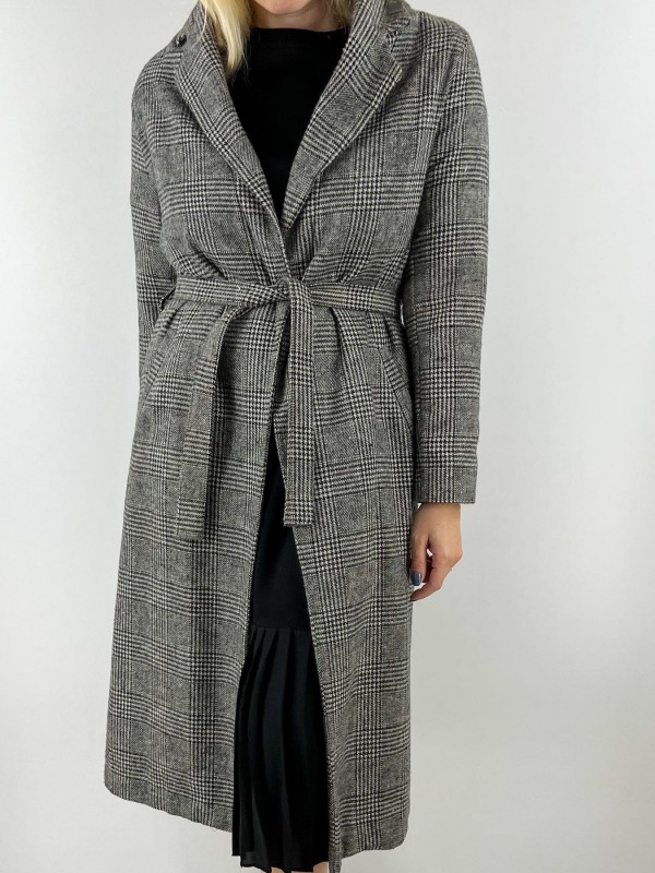 Gray midi checked coat