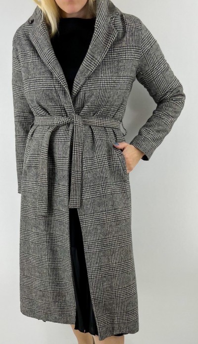 Gray midi checked coat