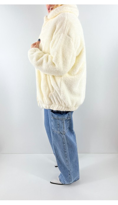 Krem rengi fermuarlı peluş mont