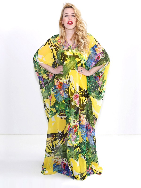 Yellow chiffon tropic maxi dress