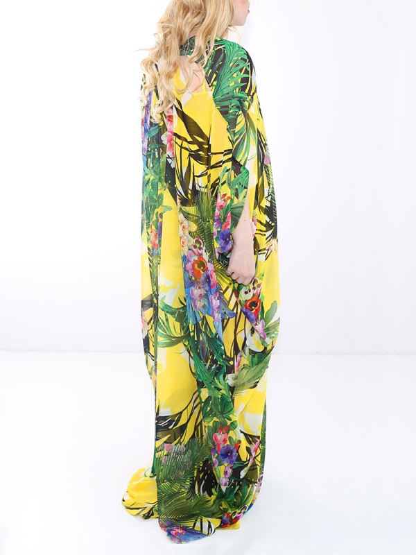 Yellow chiffon tropic maxi dress