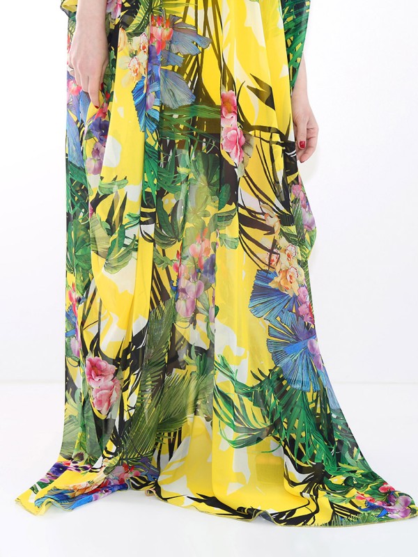 Yellow chiffon tropic maxi dress