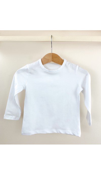 Beyaz uzun kollu pamuklu bebek tişört