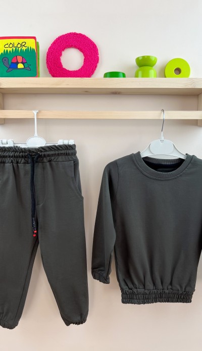 Haki sweatshirt pantolon bebek takım