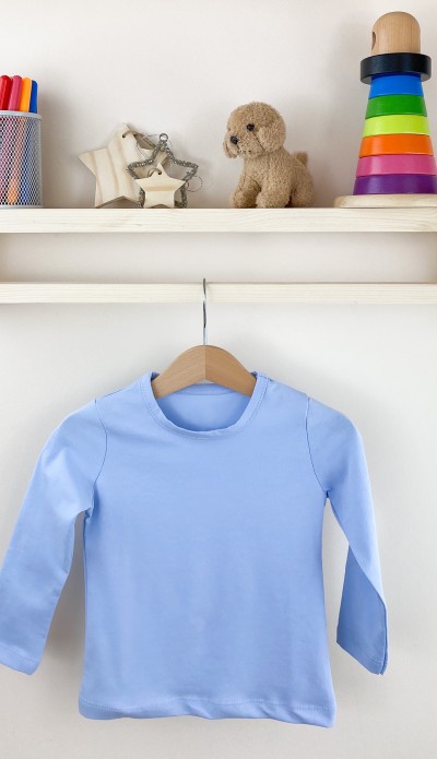 Mavi uzun kollu pamuklu bebek tişört