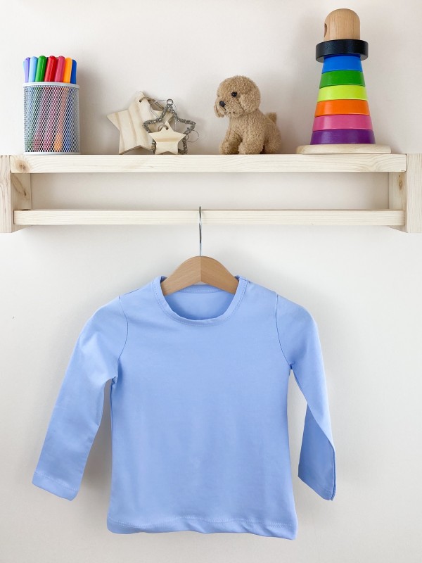 Mavi uzun kollu pamuklu bebek tişört