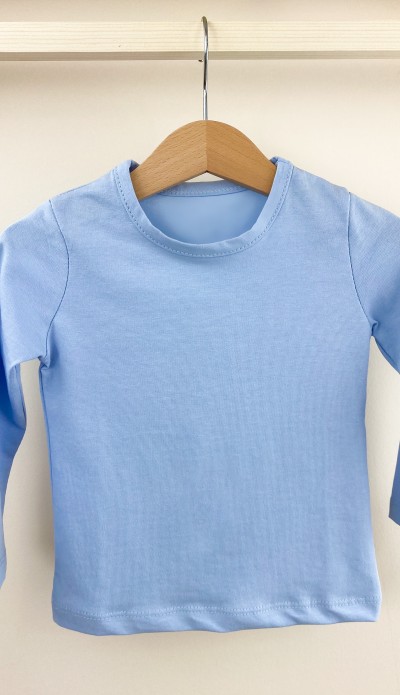 Mavi uzun kollu pamuklu bebek tişört