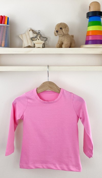 Pembe uzun kollu pamuklu bebek tişört